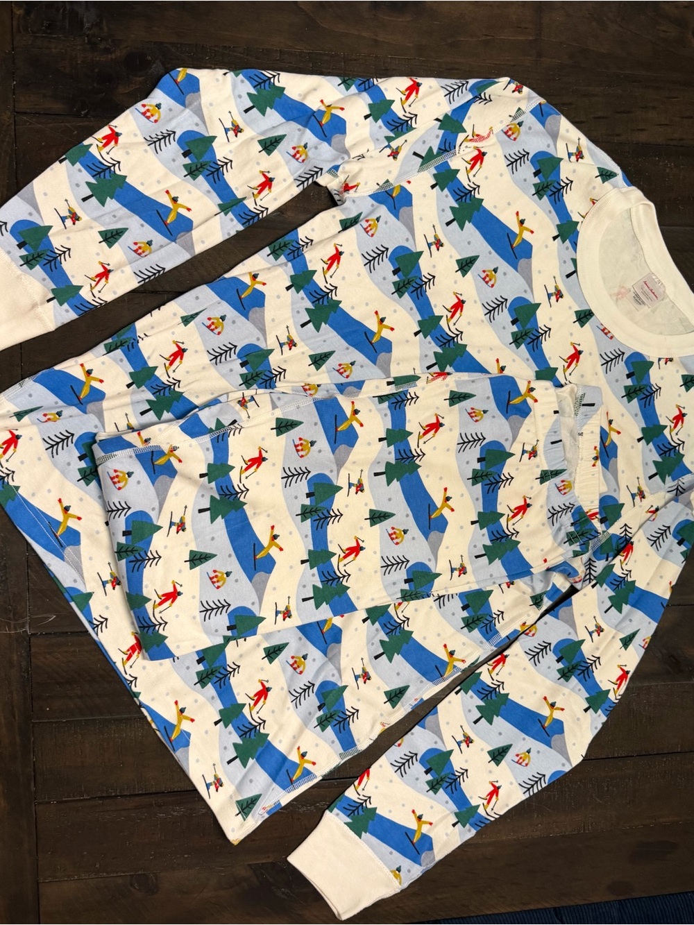 Hanna Andersson Blue White Skiing Trees Kids Pajama Set